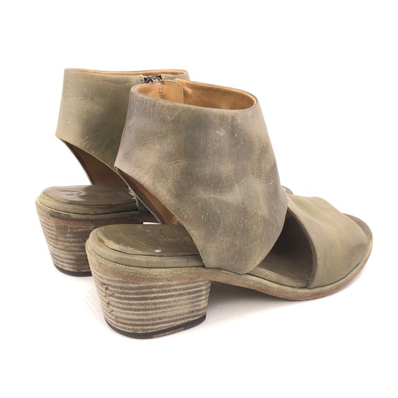 P. Monjo Olive Leather Cutout Zip Ankle Sandals EUR 38 - Picture 5 of 12